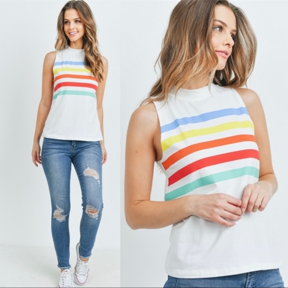 NWT Ginger G Rainbow Stripe Mockneck Tank - Picture 2 of 13